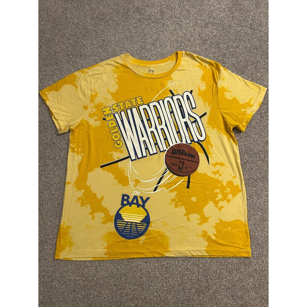 NBA Golden State Warriors T-Shirt Mens XL Yellow Tie Dye Excellent The Bay Logo